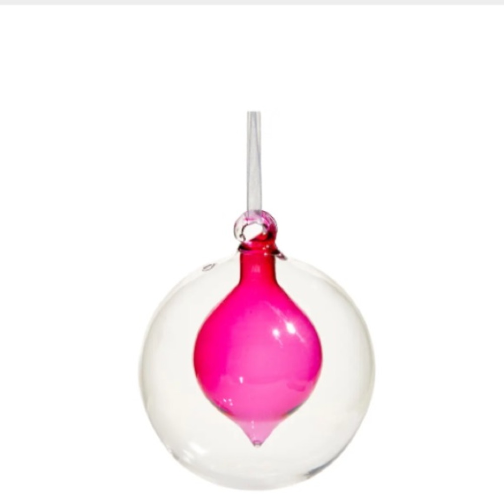 DOUBLE GLASS DIP BALL ORNAMENT IN PINK SHOCK NEW - Picture 1 of 4